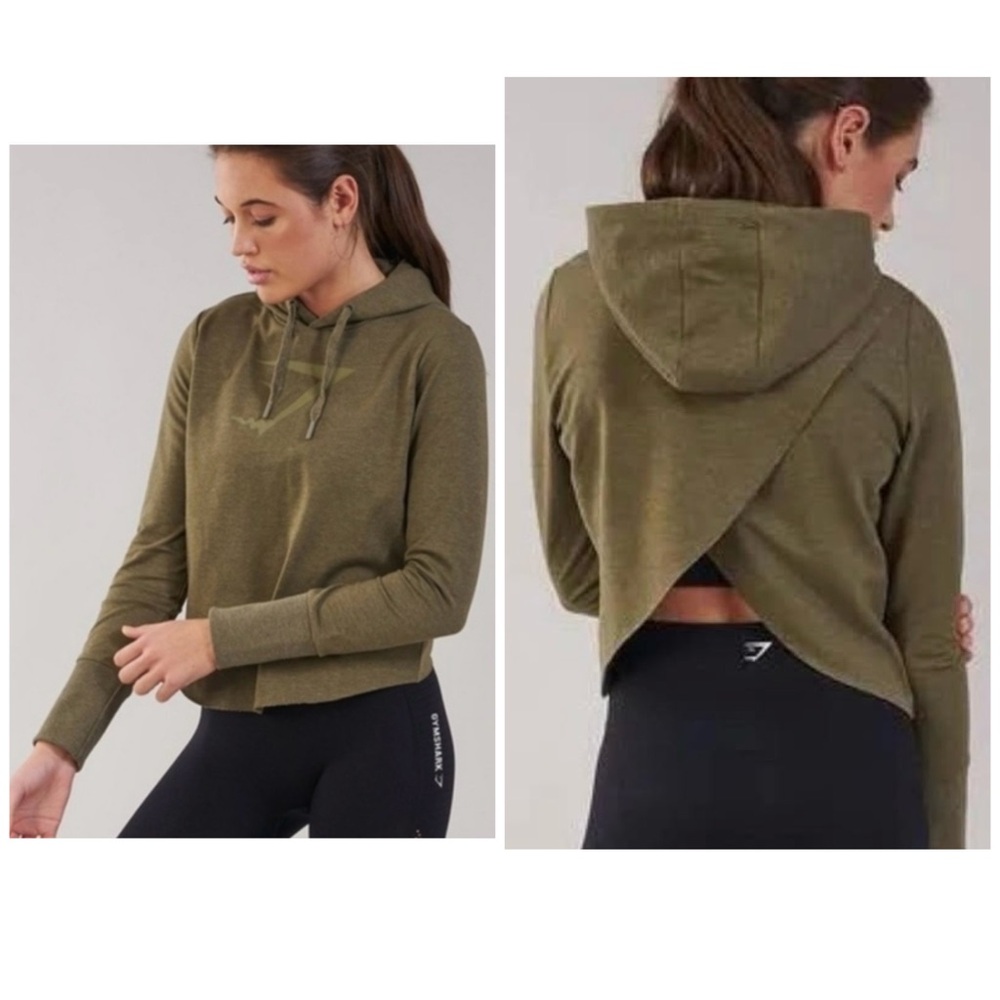 GYMSHARK CROSSBACK HOODIE With SPLIT BACK  GREEN MEDIUM